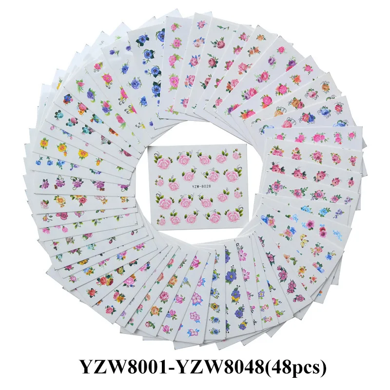 Дизайн наклейки для ногтей черный лист Цветочный Фламинго Водные Наклейки маникюрные украшения для маникюра Набор слайдеров фольга - Цвет: 48 Sheets