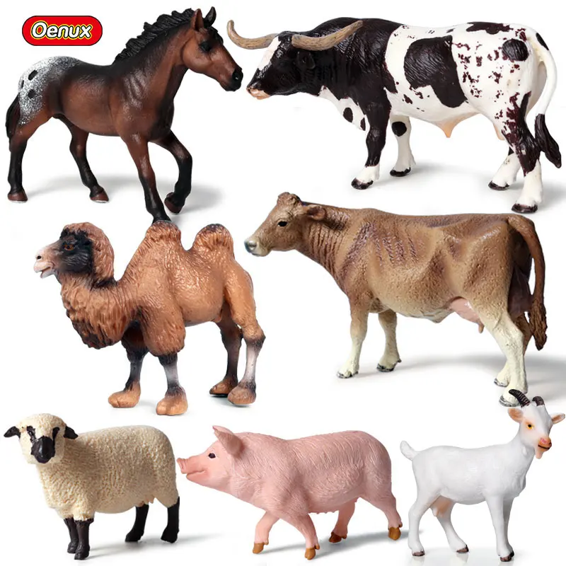 Oenux сельскохозяйственный дом, имитация птицы, набор животных, лошадь, корова, курица, фигурки, ферма, зоопарк, персонал, фигурки, игрушки для детей, рождественский подарок - Цвет: 7pcs