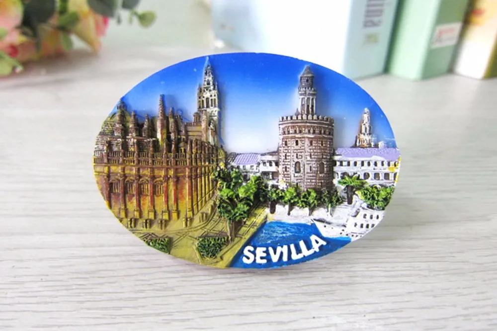 Spain Main Attractions of Seville Resin Fridge Magnet 