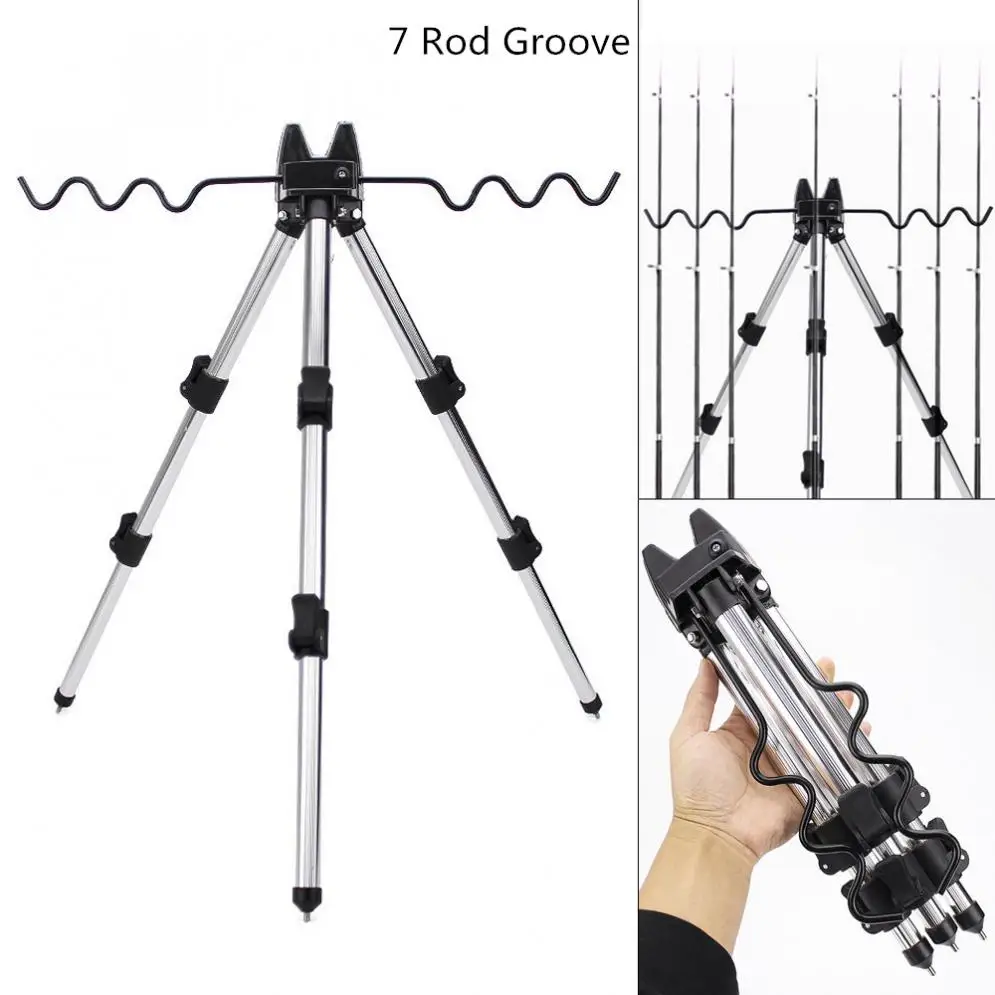 

High-quality Aluminum Alloy Telescopic 7 Groove Fishing Rod Holder Collapsible Tripod Stand Sea Fishing Pole Bracket