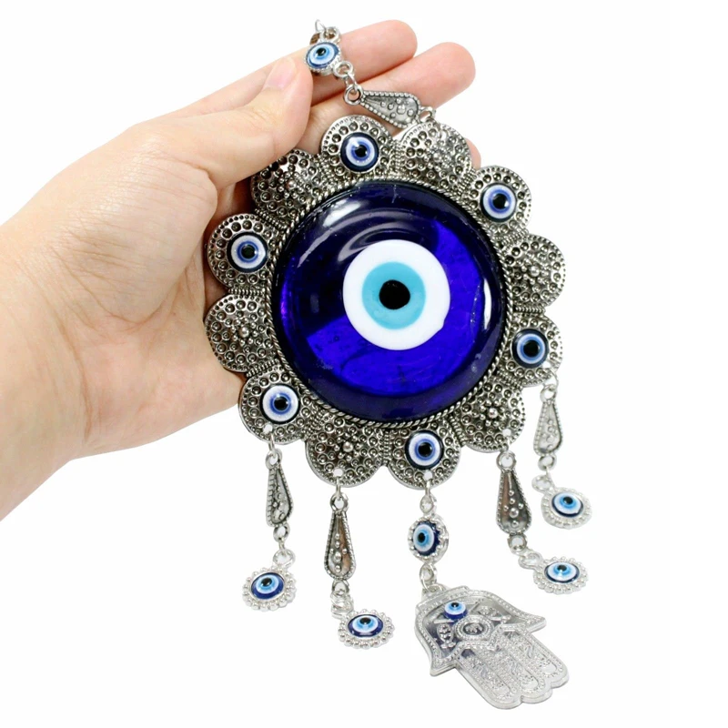 JX-LCLYL Wall Hanging Turkish Blue Evil Eye Flower Hamsa Hand Amulet Decor Protection
