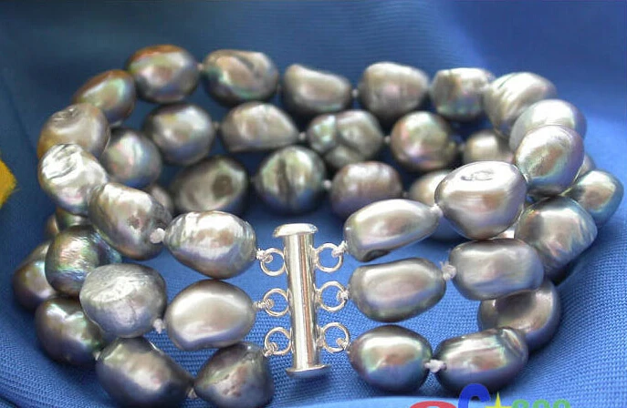 

hot sale FREE SHIPPING ******3ROW 13MM GRAY BAROQUE FRESHWATER PEARL BRACELET 925SC P2082
