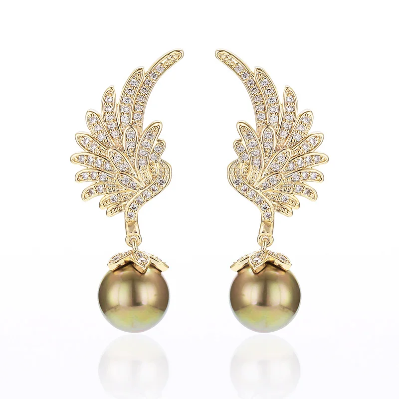 

XIUMEIYIZU High Quality Angel Wing and Shell Pearl Drop Earrings Micro Pave Cubic Zirconia Jewelry for Women