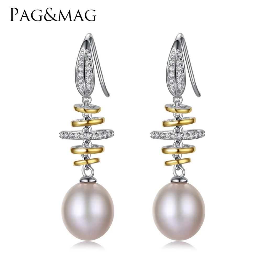 

PAG&MAG Brand Luxury 925 Sterling Silver Wedding Earrings 10-11mm Natural Pearl Vintage Earrings Jewelry for Women Earrings