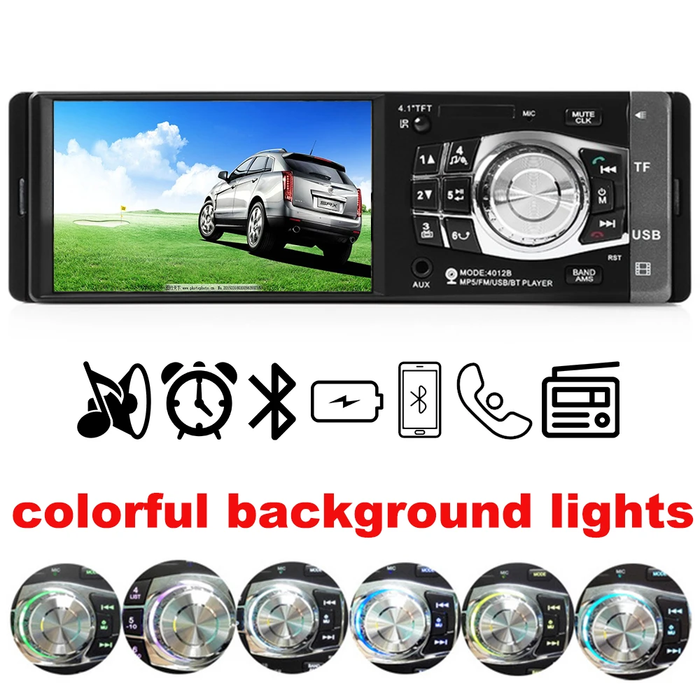 1 Din HD 4 '཈ языков управления колесом FM/USB/TF/EQ 7 цветов Авторадио автомобиля MP3/MP4