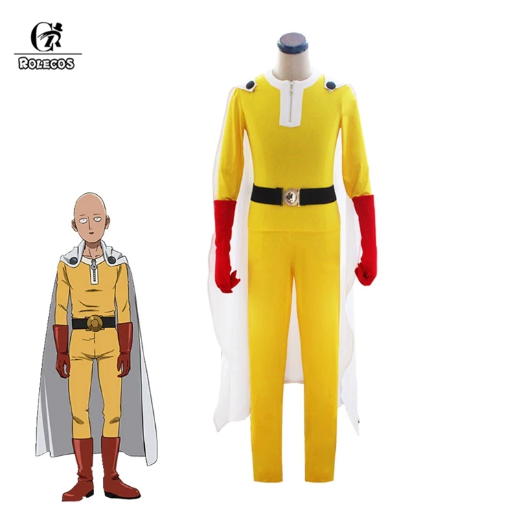 ROLECOS Аниме Костюм One Punch Man 2 Косплей Saitama Косплэй костюм Сайтама Для мужчин комбинезоны белый плащ