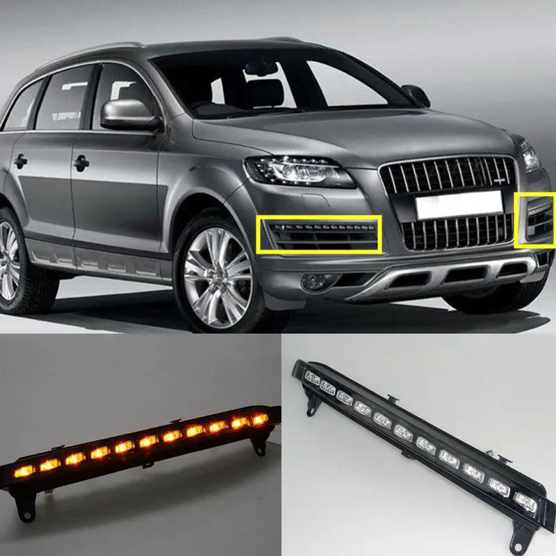 2pcs White+Yellow LED Daytime Running Lights DRL for AUDI Q7 2006 2009