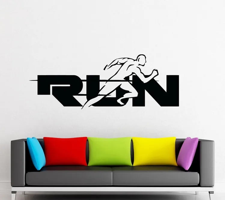 sports Wall Stickers Vinyl Run Word Jogging Running Sport Healthwall