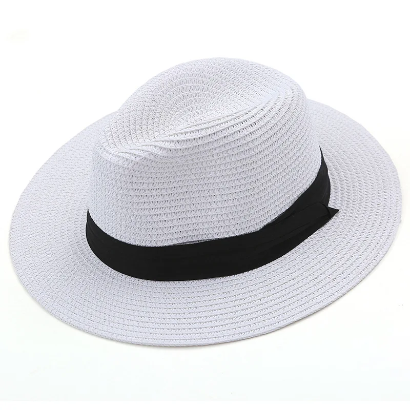

Women Panama Straw Sunhat With Ribbon Trim Summer Wild Large Brim Cap Vintage Beach Solid Hats UV Protection 8 Colors Caps