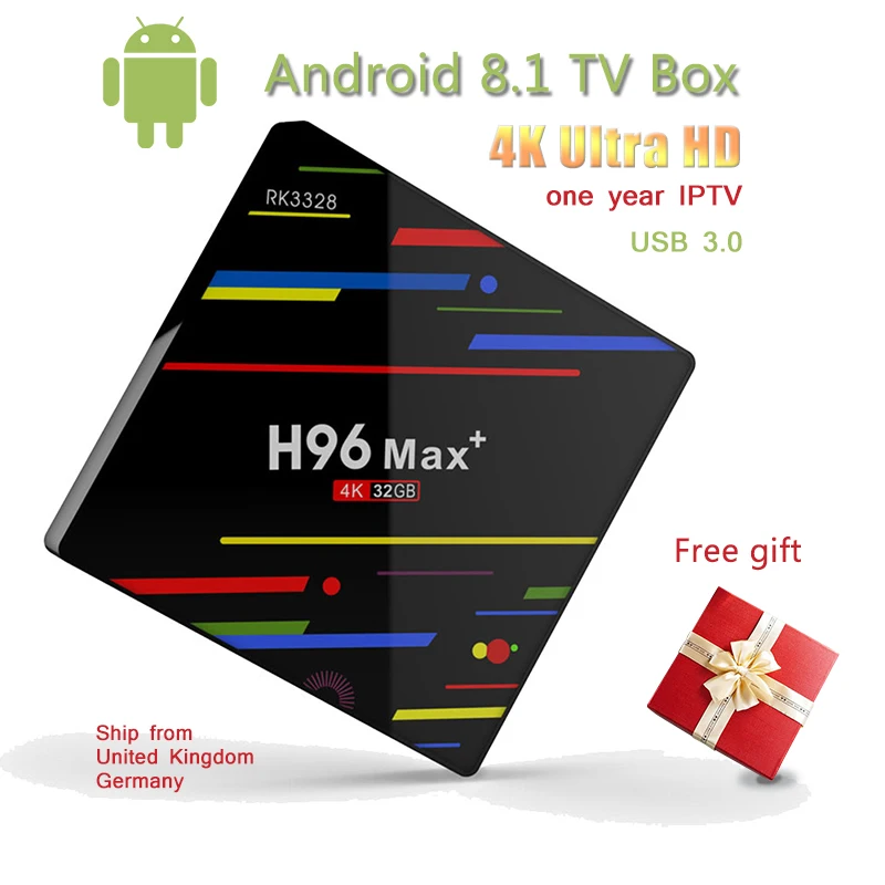 

Android 8.1 H96 Max+ RK3328 Quad-Core 64bit Support 4K Smart TV Box IPTV Subscription Wifi H.265 USB 3.0 Netflix Youtube 4G 32G