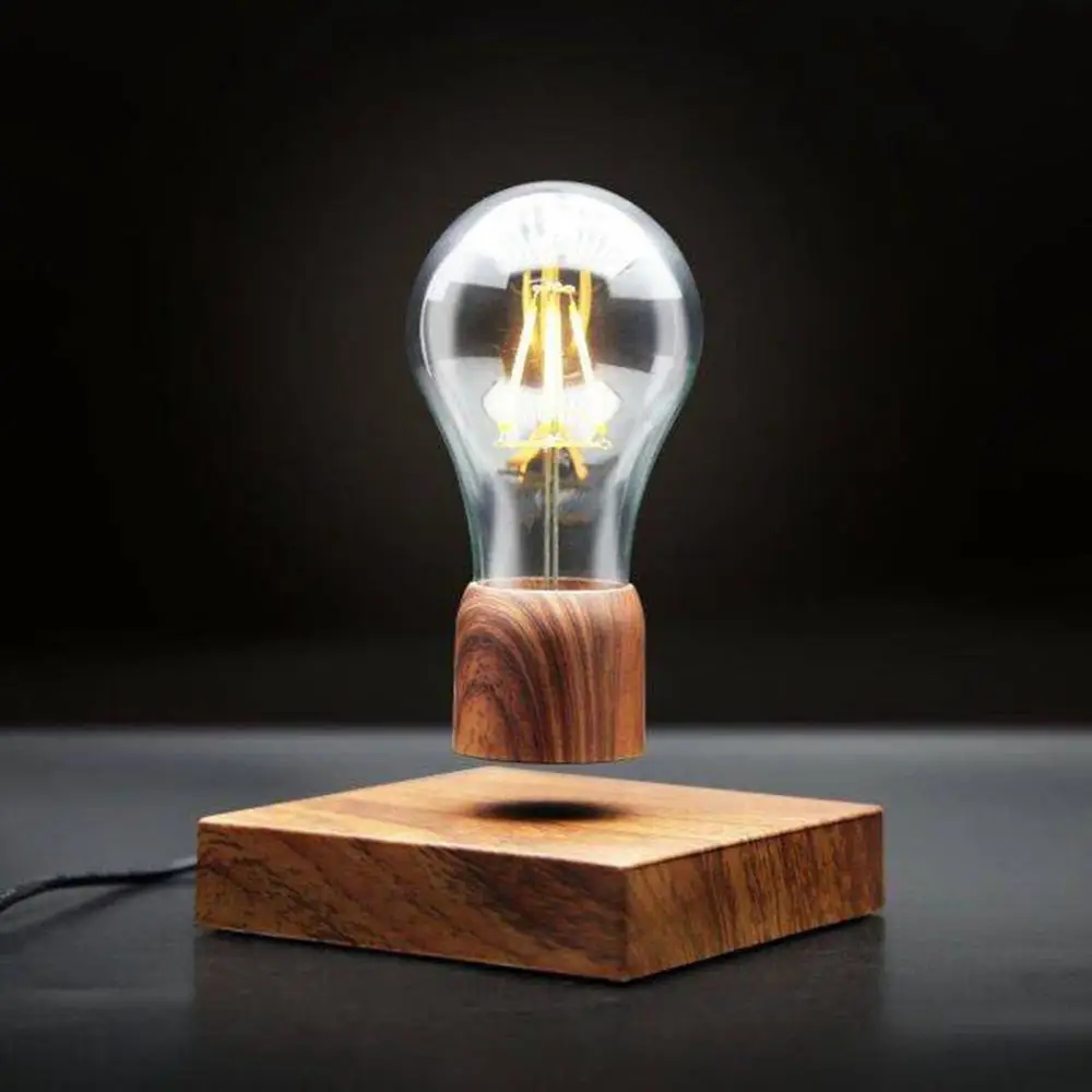 

Creative Magnetic Levitating Light Bulb Desk Wood Grain Floating Lamp Unique Gift Home Office Room Small Night Light Decoration