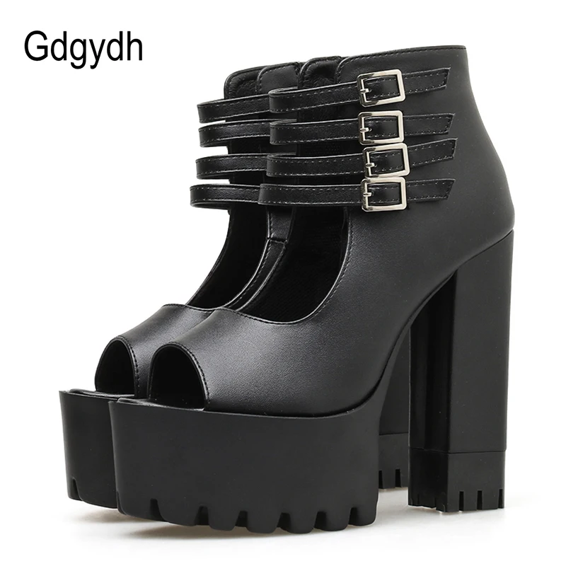 Женские классические туфли лодочки Gdgydh черные кожаные на платформе и блочном