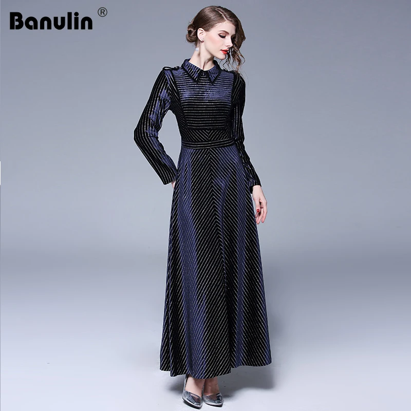 

Banulin Women Winter Elegant Velvet Runway Dresses Vintage Work Business Office Evening Party A-line Long Dress Fashion Vestidos