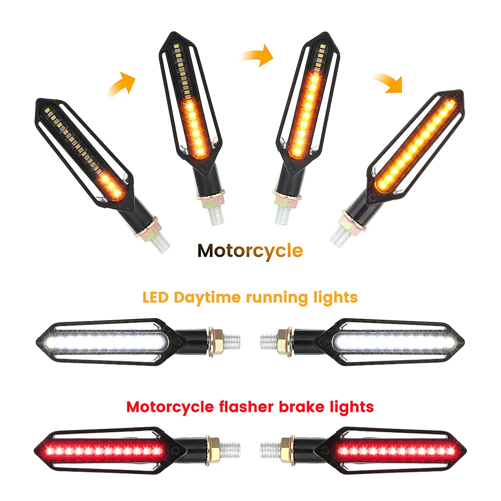 

4 pcs LED Motorcycle Turn Signal Lights Flowing Water Indicator Lighting white DRL Indicators Blinkers flickerred brake lamp