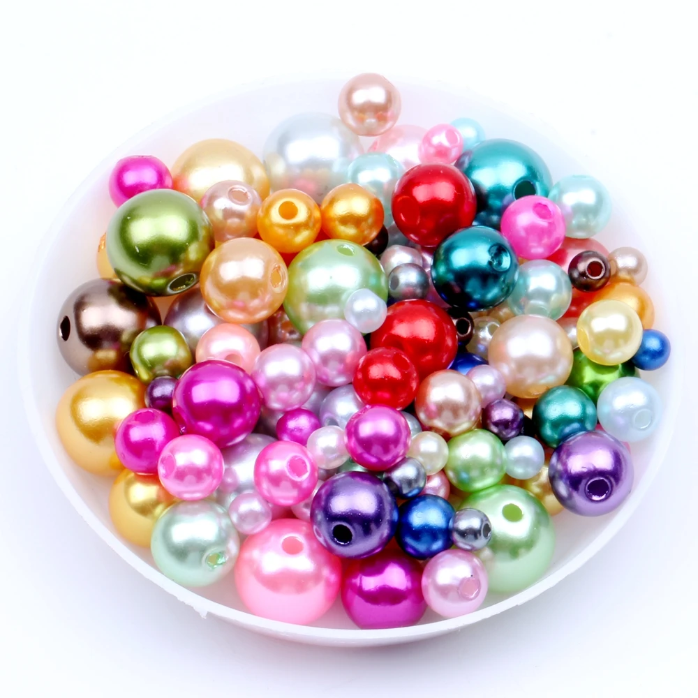 

Mixed Sizes 4 6 8 10mm 300pcs Fashion Imitation Pearls With Hole Round Resin Imitation Pearls For DIY Accessory