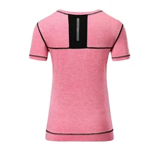 Для женщин сжатия Спортивная рубашка Йога Топы в стиле "петчворк" Фитнес для тренировок в фитнес-зале для бега с коротким рукавом бега спортивная обувь из дышащего материала