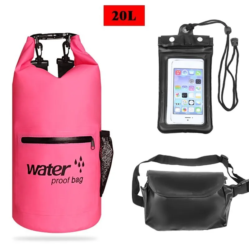 10L/20L водонепроницаемая сумка с сумкой для телефона сумка на талию наружная сухая сумка Каякинг плавание Кемпинг речной поход Водонепроницаемость - Цвет: red-20L