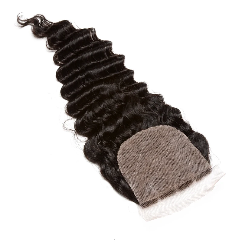 

Silk Base Closure 4x4 Deep Wave Lace Closure Peruvian Remy Human Hair Closure Pre Plucked Bleached Knots Free Part CARA