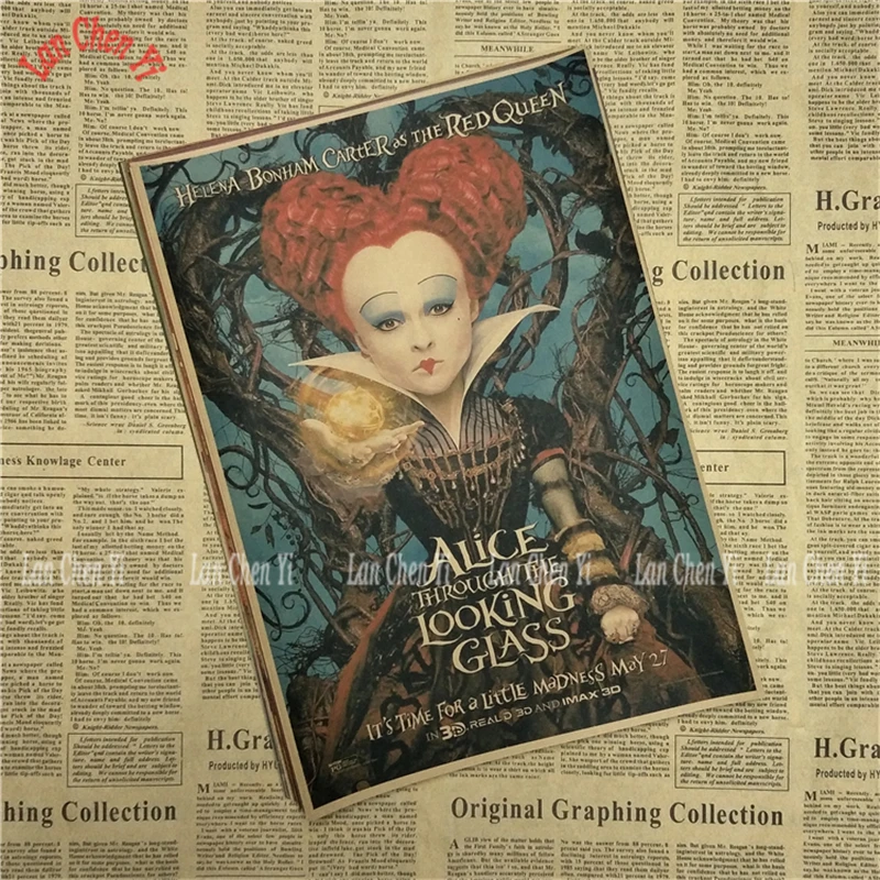 Алиса в стране чудес классический мультфильм фильм крафт-бумага плакат для кафе декоративный Рисунок для бара - Цвет: Темный хаки