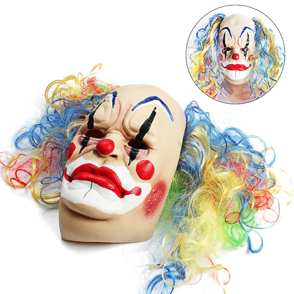 Halloween Latex Mask With Wig For Adults Curly Bald Clown Masquerade Cosplay Props  (1)