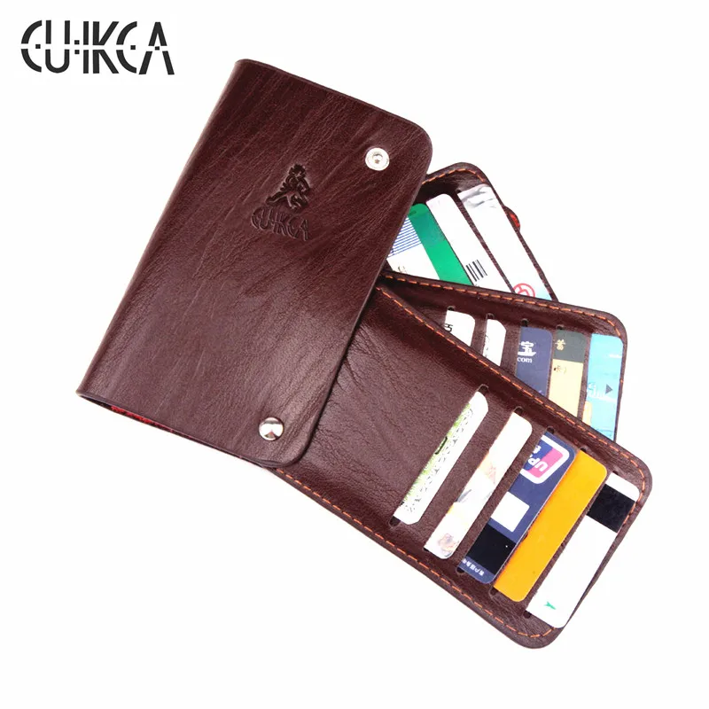 

CUIKCA Retro Style Unisex Genuine Leather Business ID Credit Card Holders Cases 3 Colours Rotate Hasp Slim Travel Card Wallet