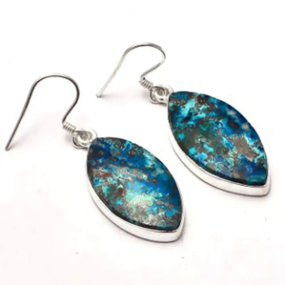 

Genuine Azurite EARRINGS 925 Sterling Silver, 42mm, 2SE0145