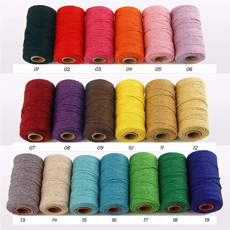 

100m/roll Double strand cotton yarn Sewing Thread Twisted Macrame Cord Artisan String rope DIY Wedding Decor Supplies 19 Colors