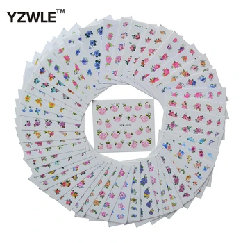 Online YZWLE 48 Sheets DIY Decals Zubehör Blume Nägel Kunst Wasser Transfer Druck Aufkleber Für Maniküre Salon