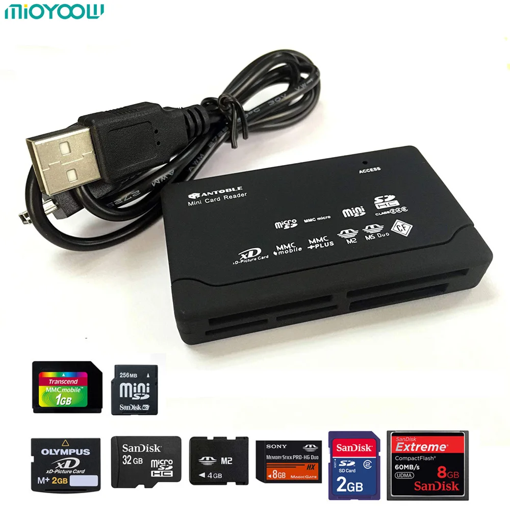 All in One Memory USB External Card Reader SD SDHC Mini Micro M2 MMC XD CF Black High Quality