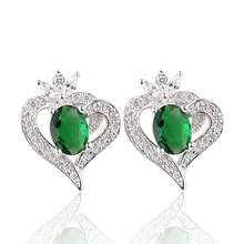 Forma de Corazón de las mujeres Auténtica. 925 Pendientes de Plata Esterlina con 6x8mm Oval Piedras Moda E076 joyería