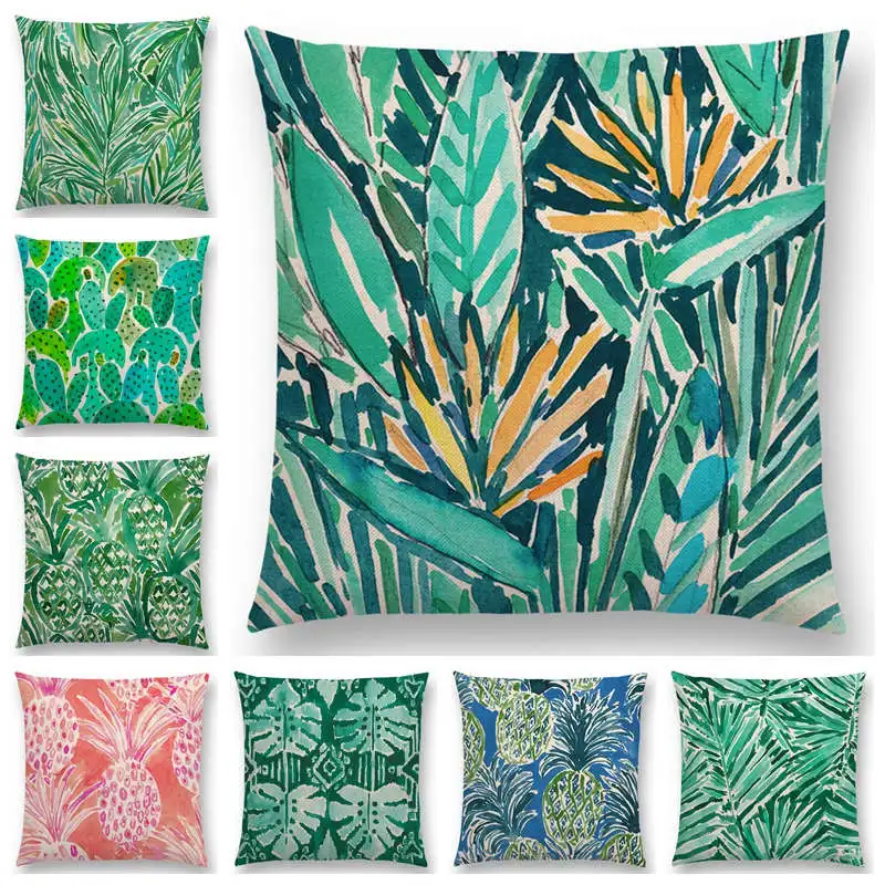 Newest Watercolor Tropical Jungle Greenery Leaf Cactus Pineapple Cushion Cover 25 Design Available Pillowcase