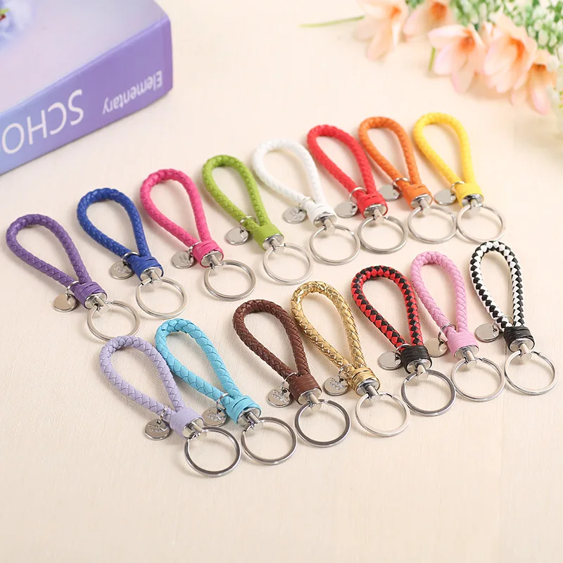 

Fashion Handmade PU Leather Strap Simple Key Chains Weave Rope Key Ring Car Keyrings Woven Cord Key Chain Holder DIY Accessories