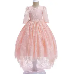 Кружевное бальное платье для девочек, одежда для свадьбы, платье принцессы для первого причастия, Детский костюм с бисером, vestido, детская