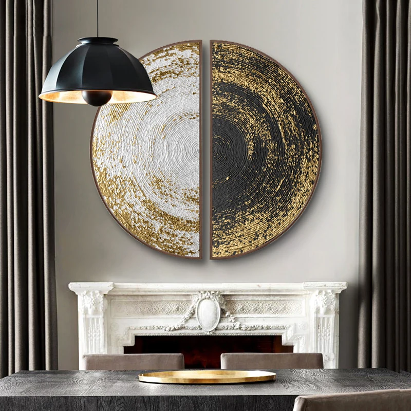 Gold foil modern luxury Porch decorative painting Round painting Creative abstract home semicircular mural wall decoration