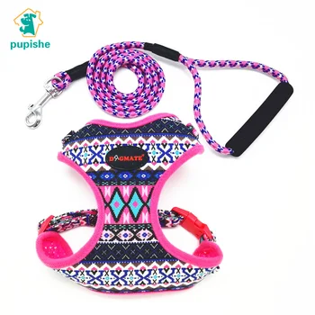 

PUPISHE Dog Harness for Small Dogs Adjustable Pet Harness and Leash Set Ethical Printing Dog Harness Vest Small for Chihuahua S