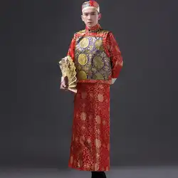 Винтаж Для мужчин брак костюм тост Костюмы древней китайской Королевский принц халат платье с жилетом Косплэй костюм Одежда для