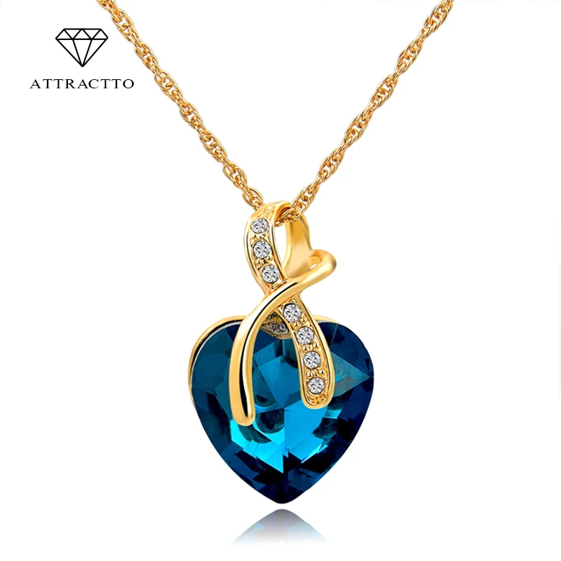 

ATTRACTTO 2019 Fashion Jewelry Austrian Crystal Heart Pendant Necklace&Pendants Women Gold Necklaces Collares Necklace SNE140228