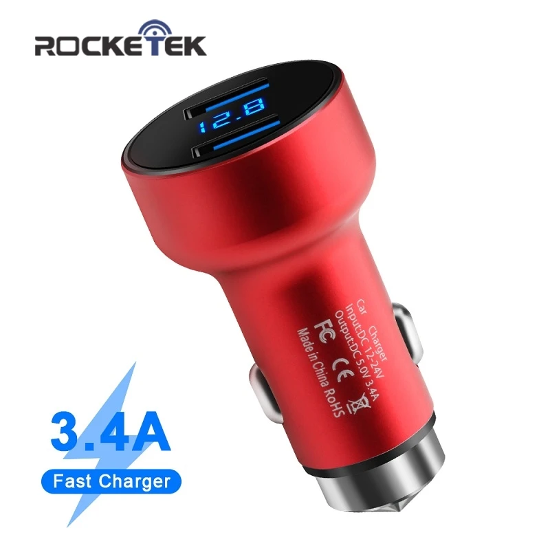 Rocketek شاحن سيارة 5 V 3.4A LED عرض عالمي مزدوج Usb الهاتف سيارة-شاحن هواتف xiaomi سامسونج S8 فون X 8 زائد اللوحي الخ