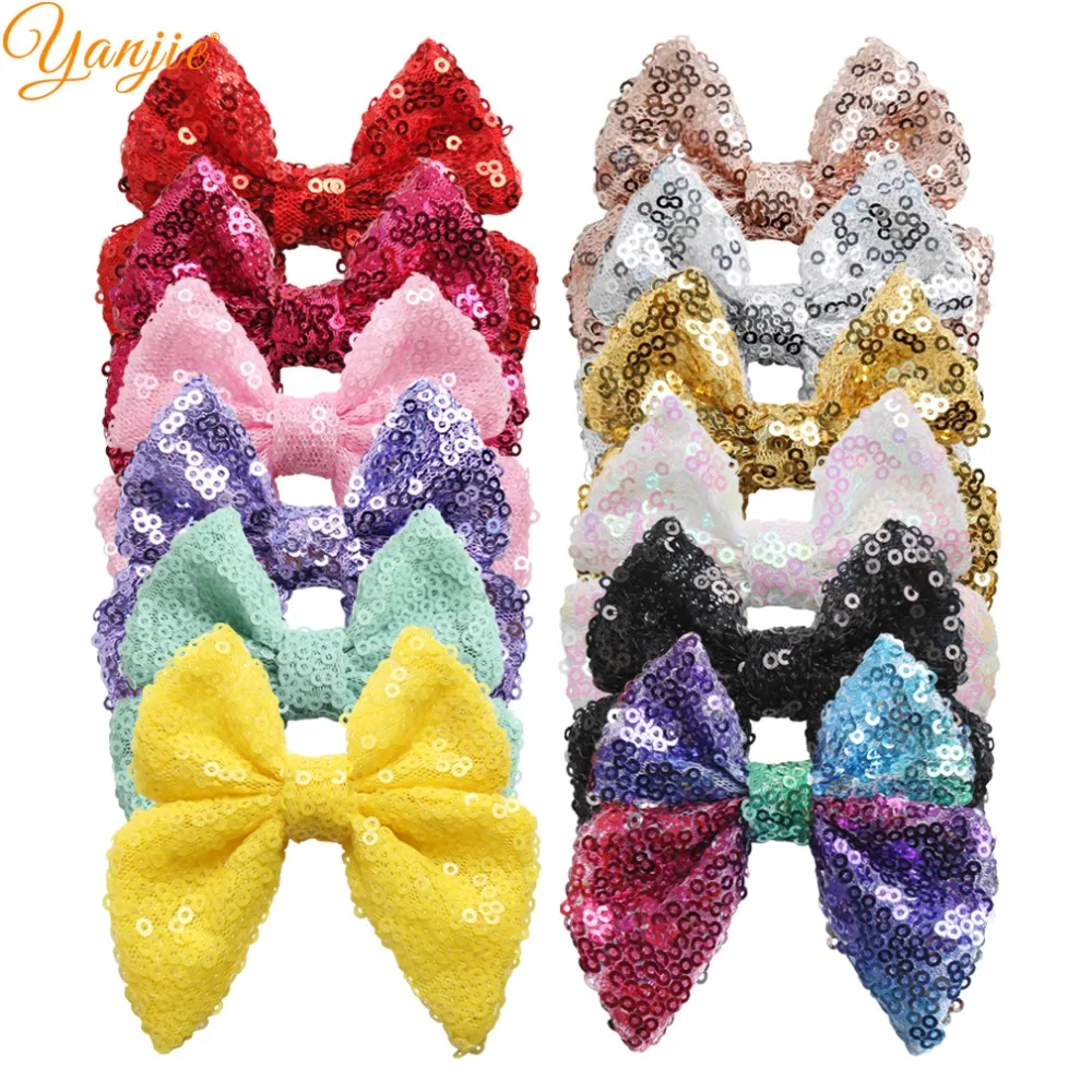 

12pcs/lot Chic 3'' Giltter Sequin Sailor Hair Bows for Girls Barrette Trendy Hairbow Headbands DIY Hair Accessories For Kids