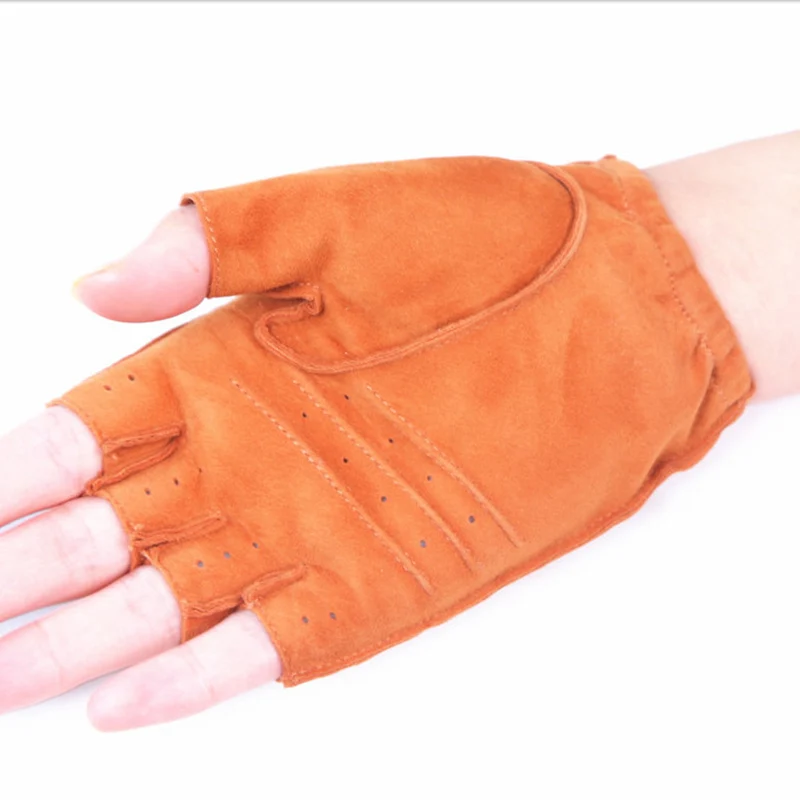 2019 New Summer Women's Genuine Leather Gloves Sheepskin Suede Semi-Finger Gloves Anti-Slip Breathable Driving EL099