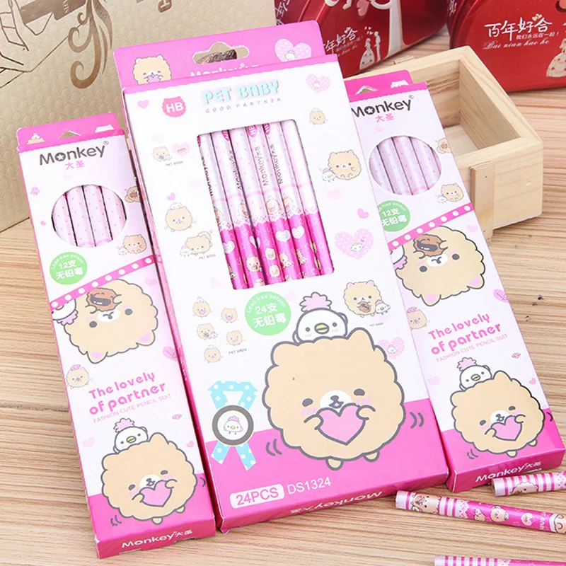 

24 pcs/lot Creative Cartoon HB Standard Pencil For Student Drawing and Writing Non-toxic Pencils High Quality Stationery Lapiz