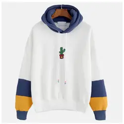 Новые осенние для женщин Толстовка «кактус» Poleron Mujer 2019 цвет блок пуловер с капюшоном Белый Милый негабаритных синий и красный цвета