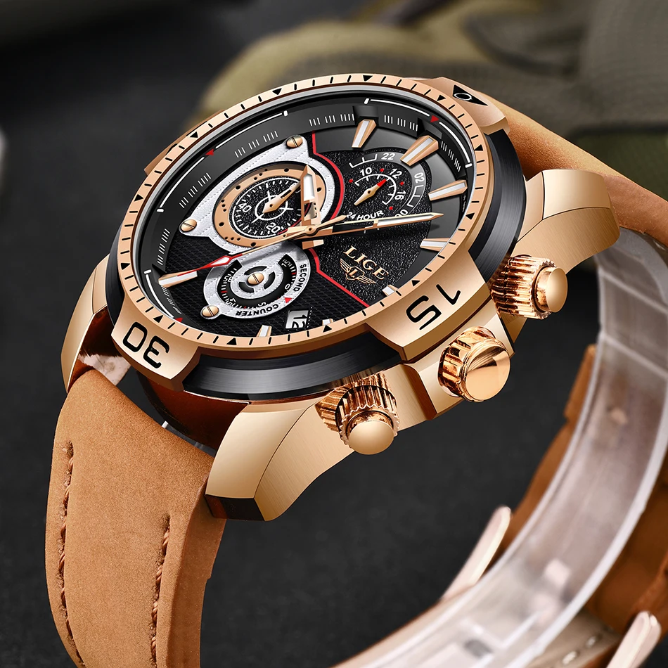 LIGE Для мужчин s часы лучший бренд класса люкс Повседневное кожа кварцевые часы мужской спорт Водонепроницаемый часы золотые часы Для мужчин Relogio masculino