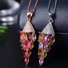 Натуральные разноцветные турмалины кулон S925 Серебряный натуральный драгоценный камень кулон Цепочки и ожерелья модный тонкий шило вокруг шеи отличное Женское Ожерелье Свадебные украшения