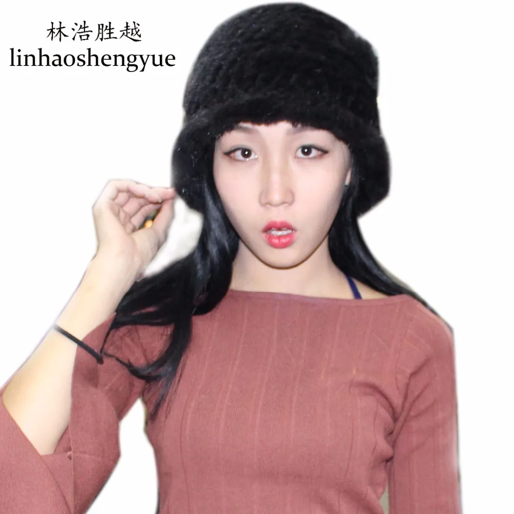 

Linhaoshengyue fashion real fur mink fur women cap winter hat spring NEW freeshipping 3 flowers
