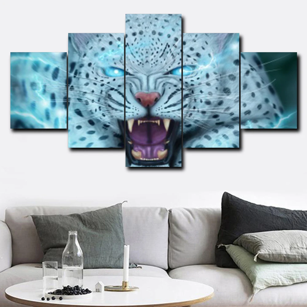 Без рамки 5 панели с постерами Wild Animal Leopard Wall Art винтажная Холст Картина маслом для