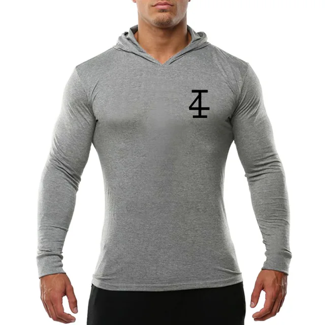 hooded Quickly Dry Sports Training T shirt long sleeves Men Workout ...