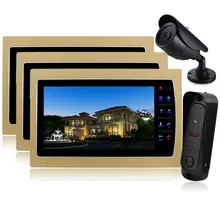 Homefong Video de La Puerta Del Intercomunicador Del Teléfono de 10 “LCD Color de Timbre de Portero Automático Intercom Kit 1 Cámara 3 Monitor DHL Dropshipping