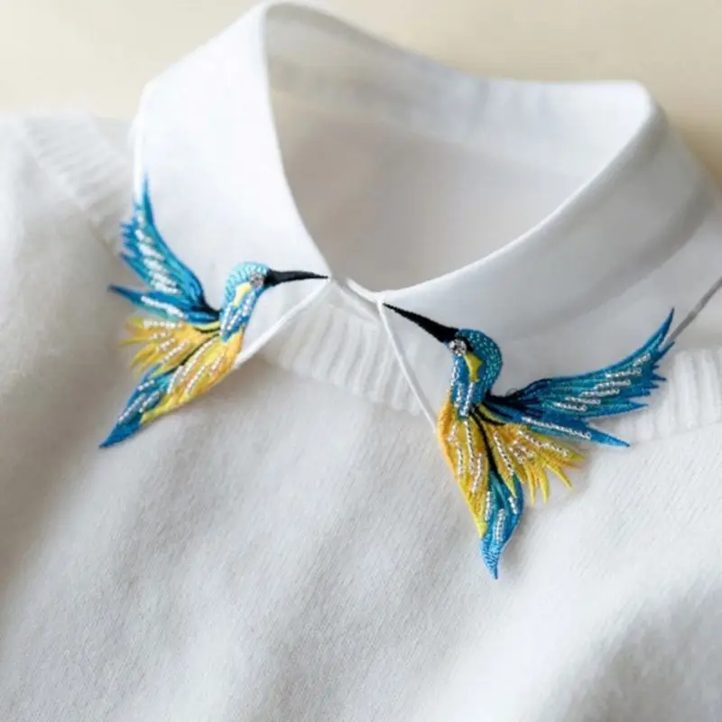 Женская рубашка Поддельный Воротник галстук мода Тяжелая птица вышивка Кристалл шитье съемный воротник ложный воротник лацкан блузка Топ
