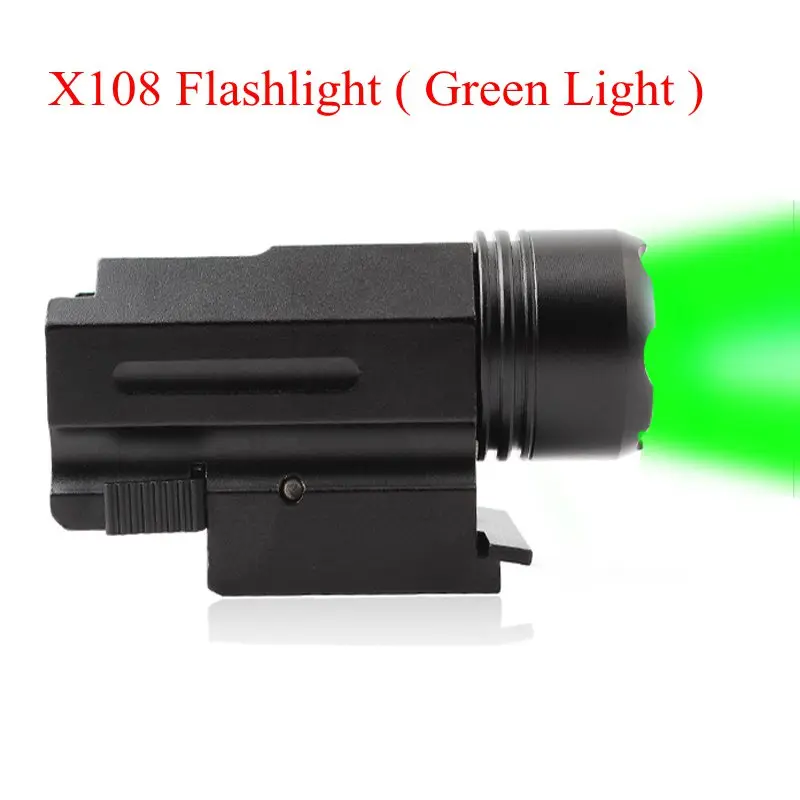 2 в 1 комбинированный тактический Красный точечный лазерный прицел+ X100 светодиодный светильник-вспышка Glock Handgun оружейный светильник для 20 мм рельсовых охотничьих аксессуаров - Цвет: X108 Green Light